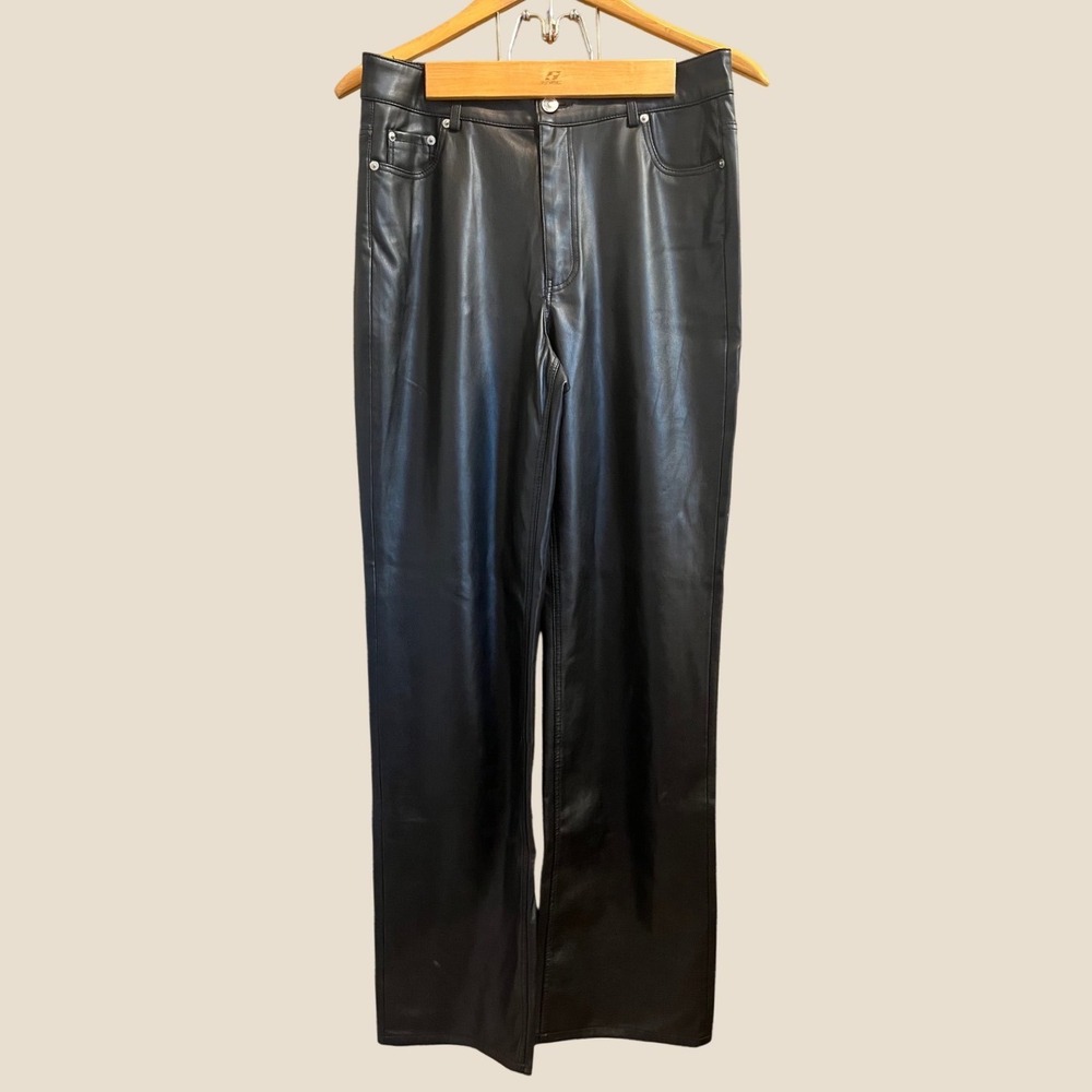 Zara Faux Leather Pants Womens 8 Black High Waisted Straight Leg 5-Pocket Moto